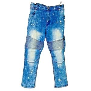 CHAMS Jeans Distressed Acid Wash Straight Spatters Streetwear Men 40 Fit 42x32.5
